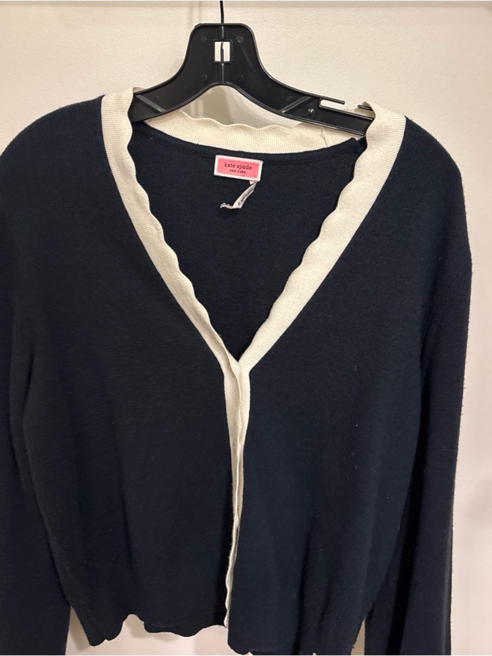 kate spade Navy and Cream Contrast-Trim V-Neck Cardigan